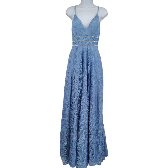 Speechless empire waist rhinestone embellished Prom formal lace dress Sz 3 Blue - Picture 3 of 11